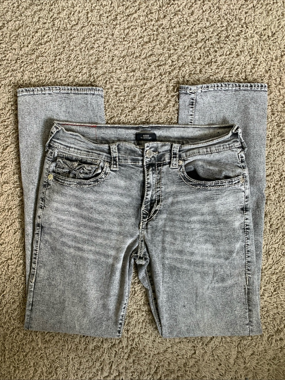 True Religion Ricky Big T flap straight size 33 gray jeans
